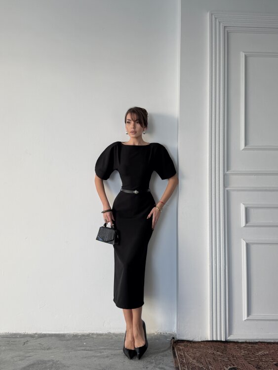 Ava Midi Elbise - Siyah - 3