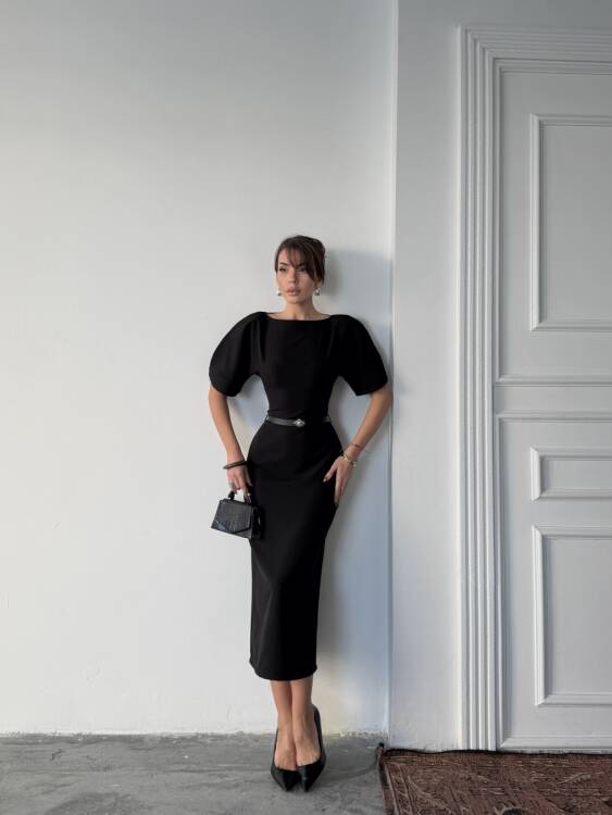 Ava Midi Elbise - Siyah - 3