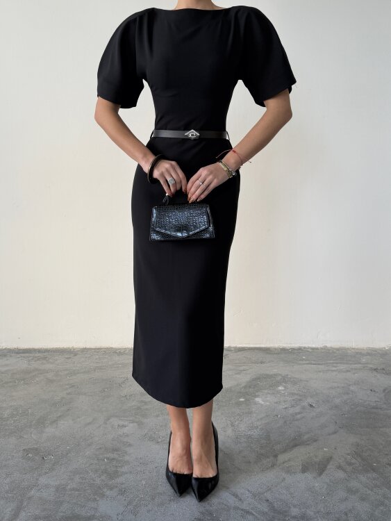 Ava Midi Elbise - Siyah - 5