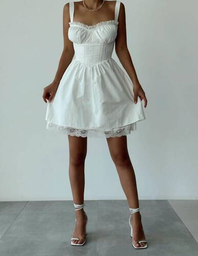 Bella Poplin Elbise - Beyaz