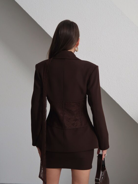 Benjamin Dantel Korsajlı Takım - Acı Kahve - 2