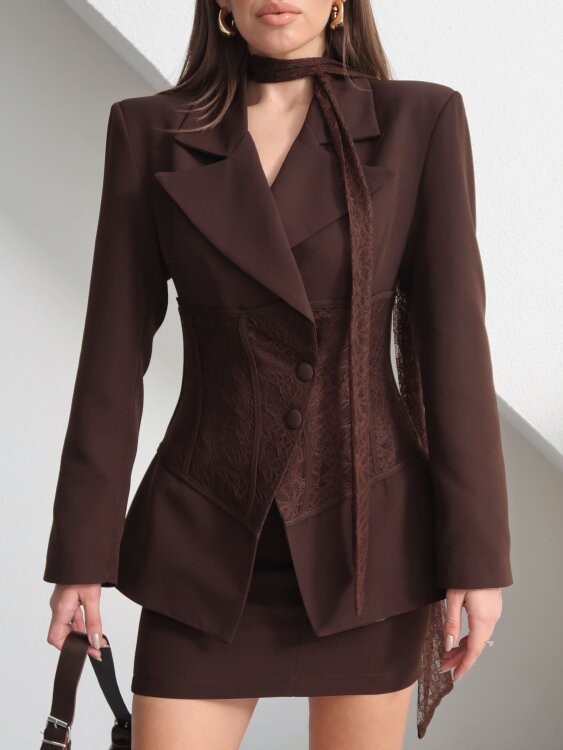 Benjamin Dantel Korsajlı Takım - Acı Kahve - 3