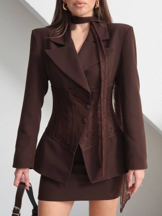 Benjamin Dantel Korsajlı Takım - Acı Kahve - 3