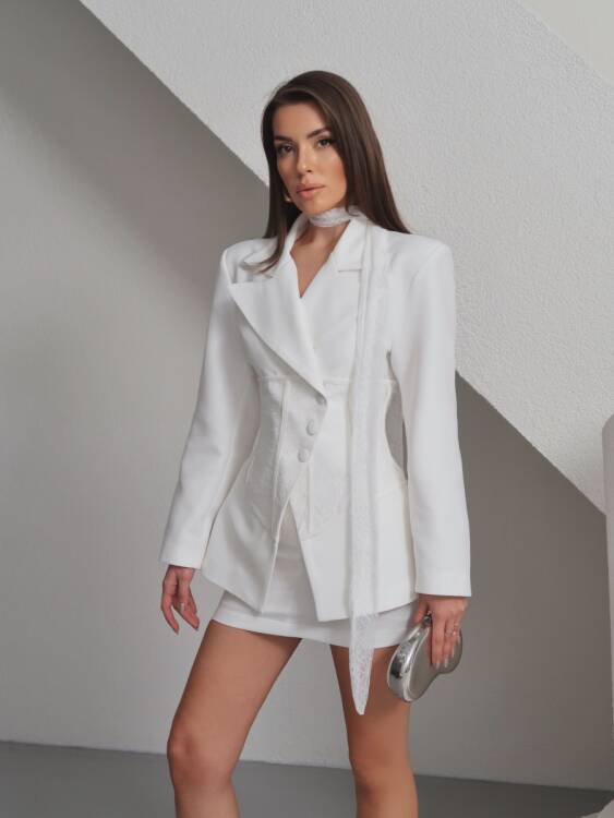 Benjamin Dantel Korsajlı Takım - Beyaz - 3