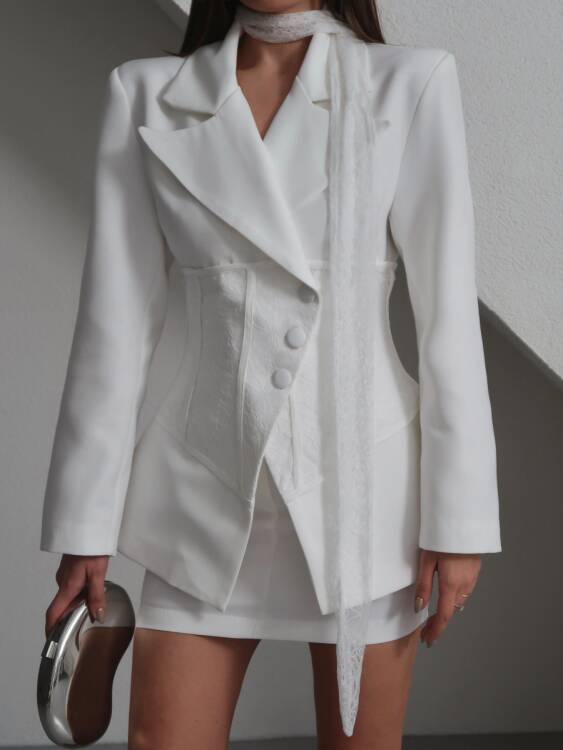 Benjamin Dantel Korsajlı Takım - Beyaz - 5