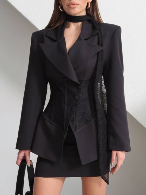Benjamin Dantel Korsajlı Takım - Siyah - 2