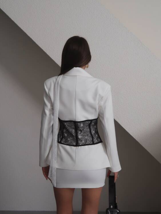 Benjamin Siyah Dantel Korsajlı Takım - Beyaz - 4