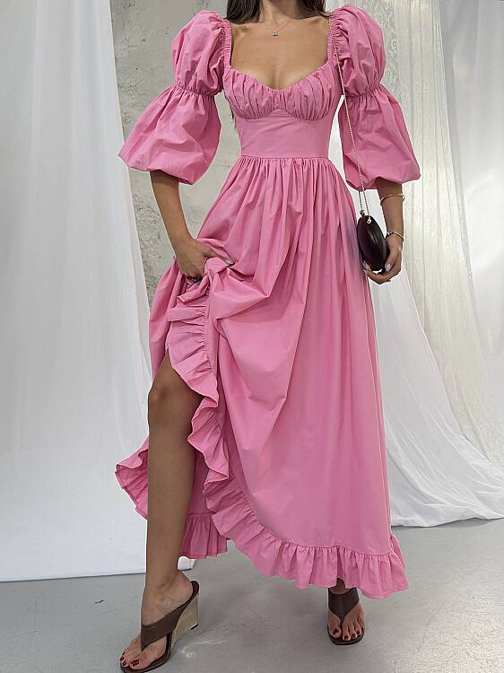 BLEEDING Maxi Elbise - Pembe - 5