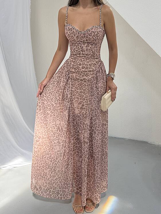 BLOOD Maxi Elbise - Leopar - 4