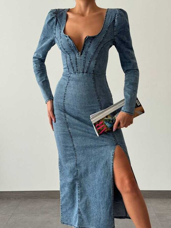 Boli Denim Elbise- Mavi - 1