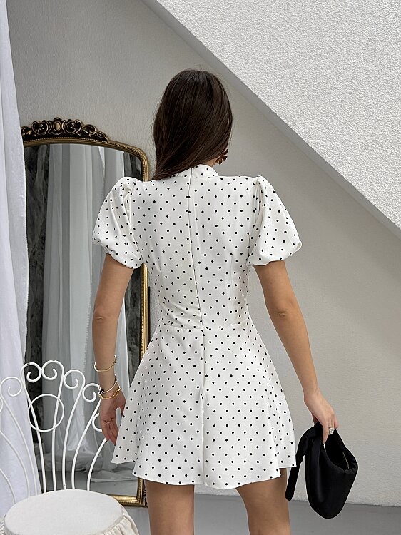 Ocean Puanlı Mini Elbise - Beyaz - 6