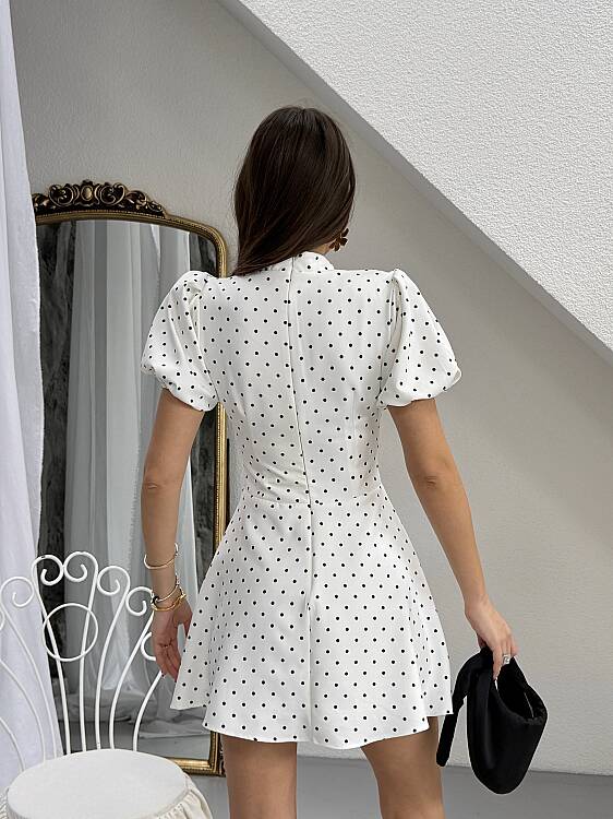 Ocean Puanlı Mini Elbise - Beyaz - 6