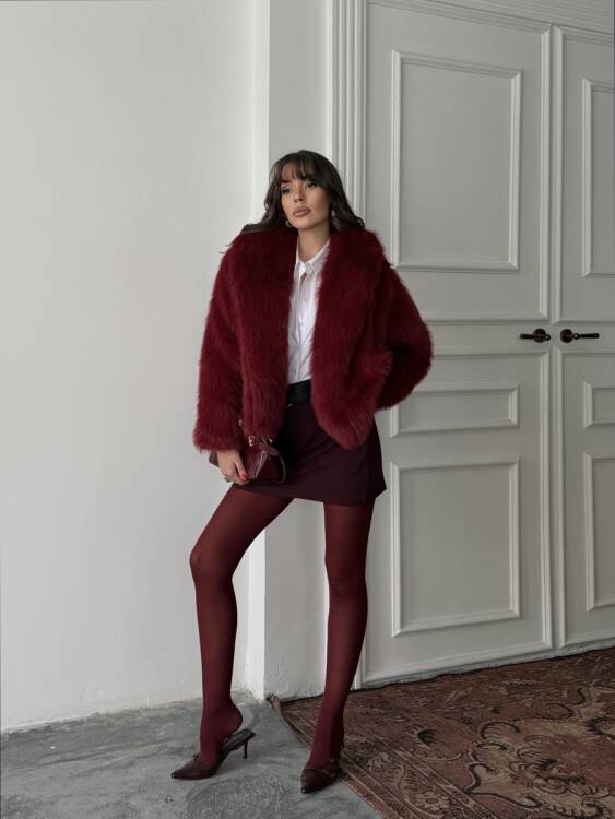 Bud Peluş Mont - Bordo - 2