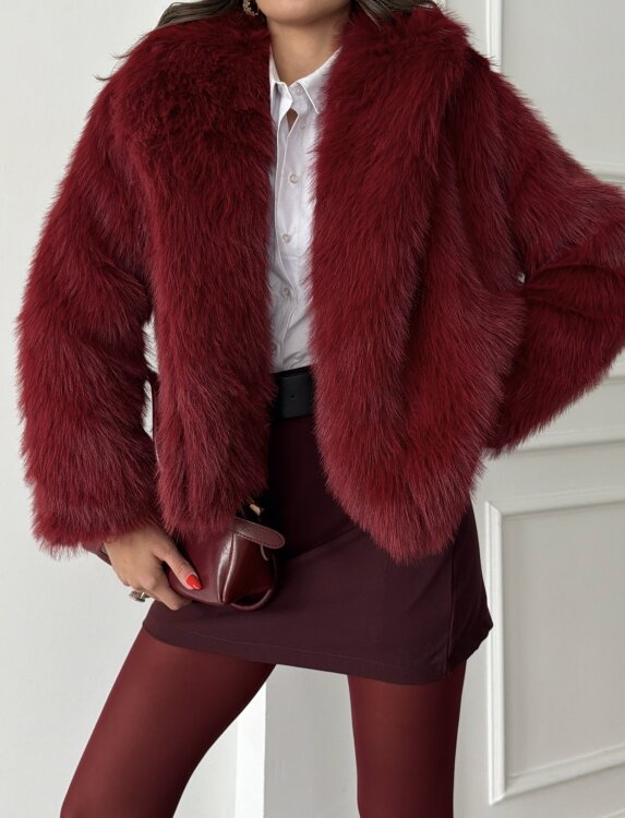 Bud Peluş Mont - Bordo - 4