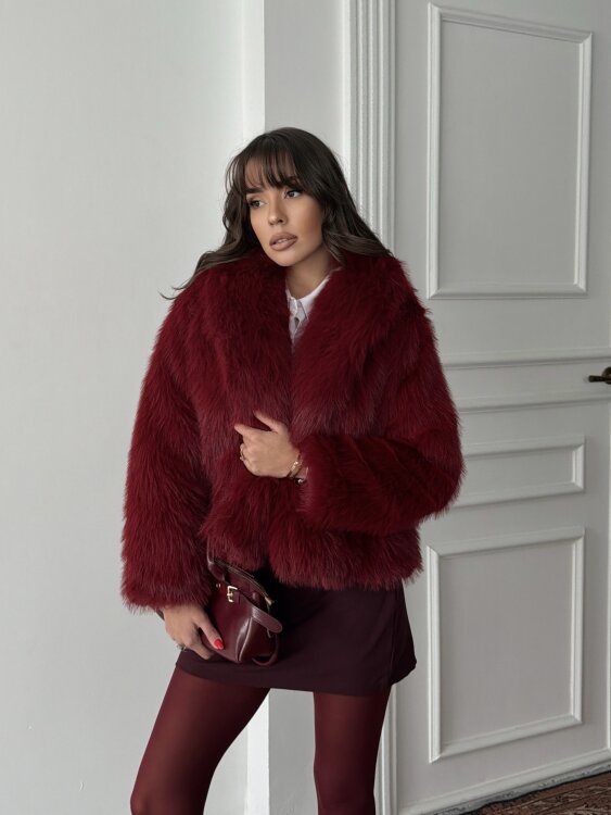 Bud Peluş Mont - Bordo - 5