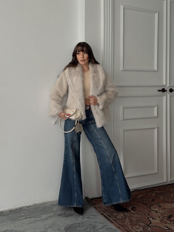 Bud Peluş Mont - Ekru - 2