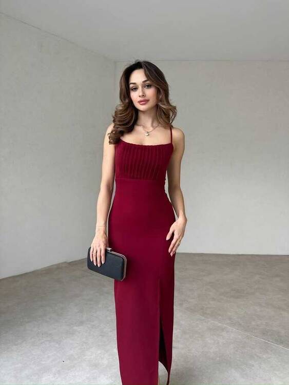 Burnice Elbise - Bordo - 2