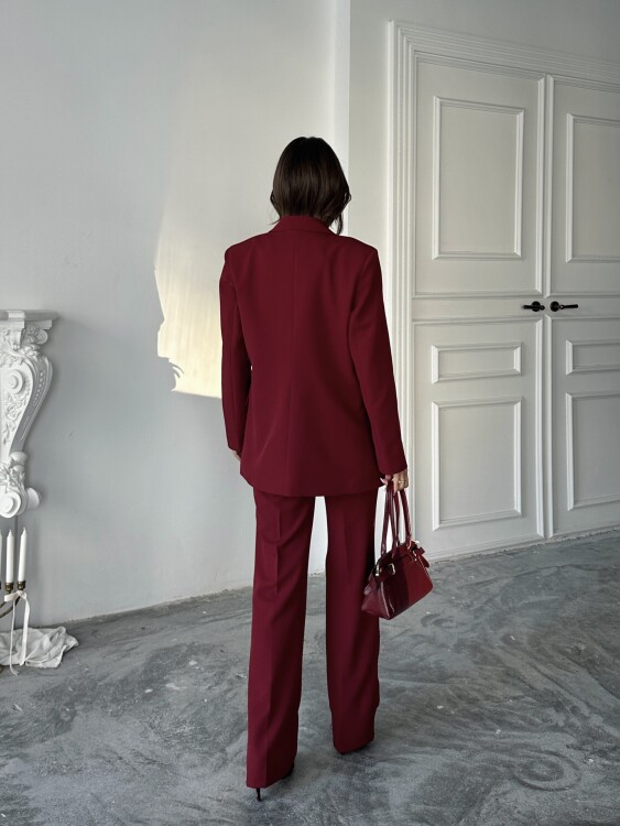 Carnat Crop Ceket Pantolon Takım - Bordo - 4