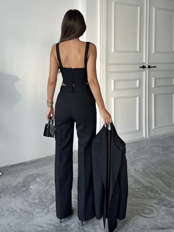 Carnat Crop Ceket Pantolon Takım - Siyah - 6