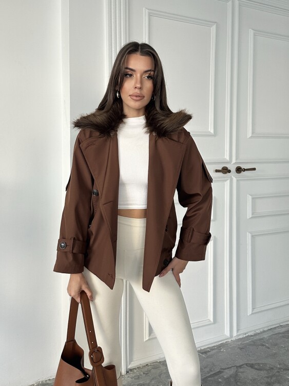 Cassa Kürk Detaylı Trenç - Acı Kahve - 2