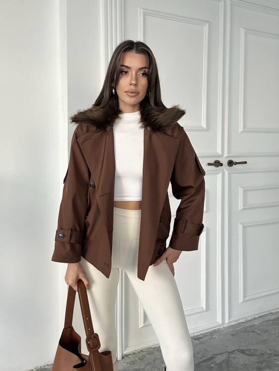 Cassa Kürk Detaylı Trenç - Acı Kahve - 2