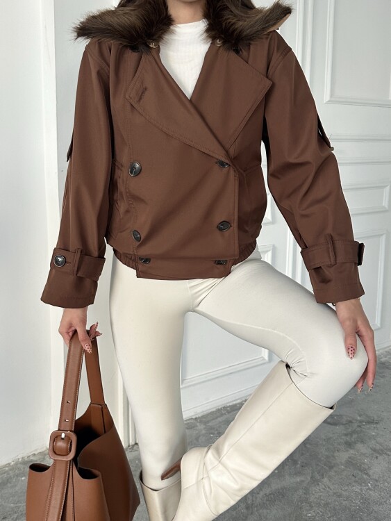 Cassa Kürk Detaylı Trenç - Acı Kahve - 5