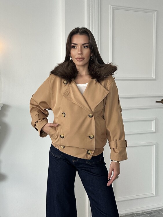 Cassa Kürk Detaylı Trenç - Kahverengi - Sevenday