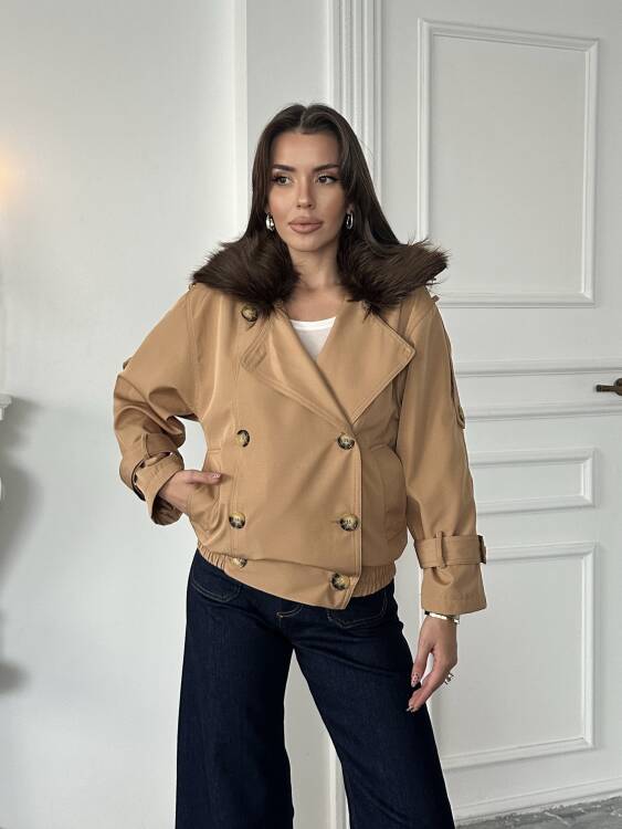 Cassa Kürk Detaylı Trenç - Kahverengi - 1