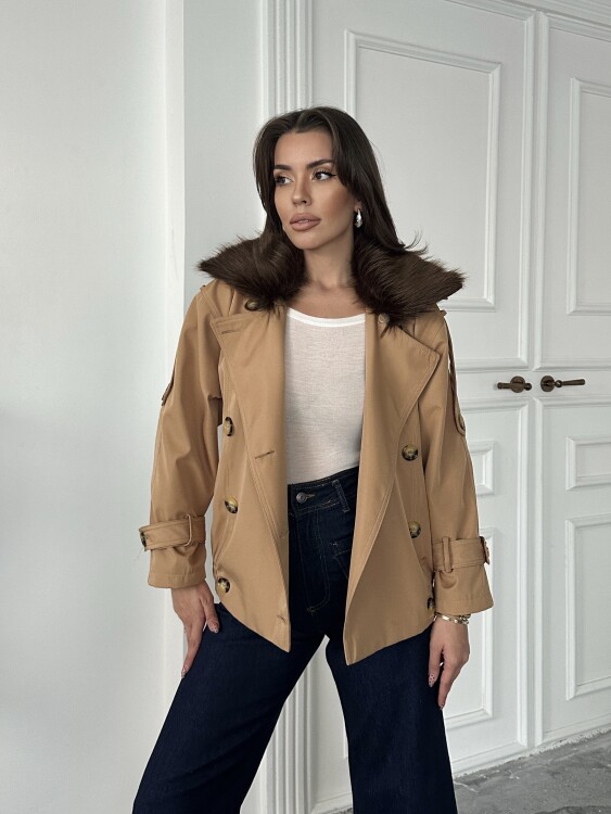 Cassa Kürk Detaylı Trenç - Kahverengi - 3