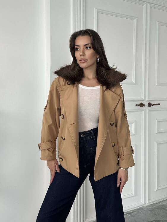 Cassa Kürk Detaylı Trenç - Kahverengi - 3