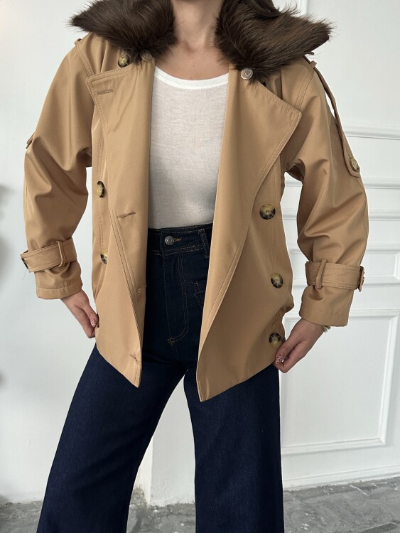 Cassa Kürk Detaylı Trenç - Kahverengi - 5