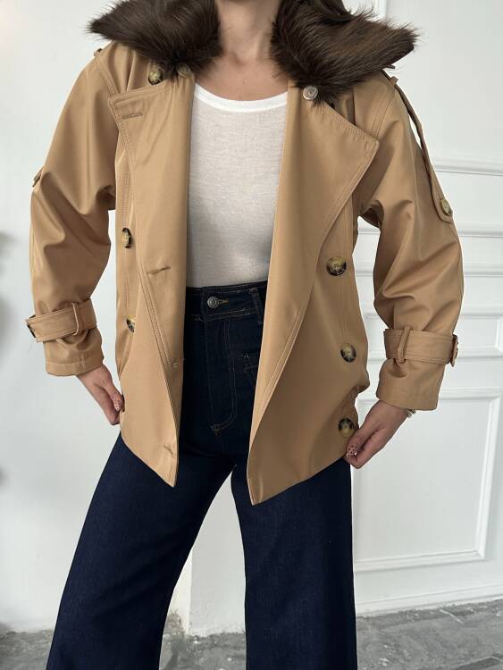 Cassa Kürk Detaylı Trenç - Kahverengi - 5