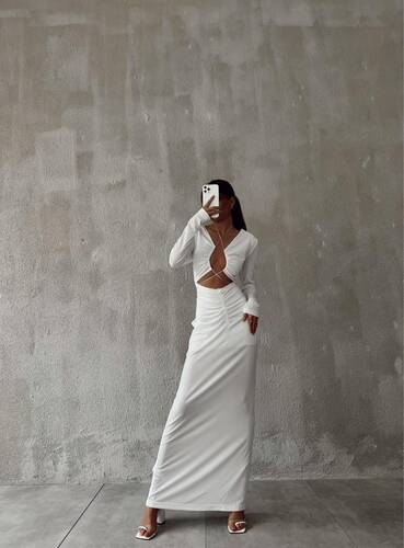 Cendy Kumaş Elbise - Beyaz
