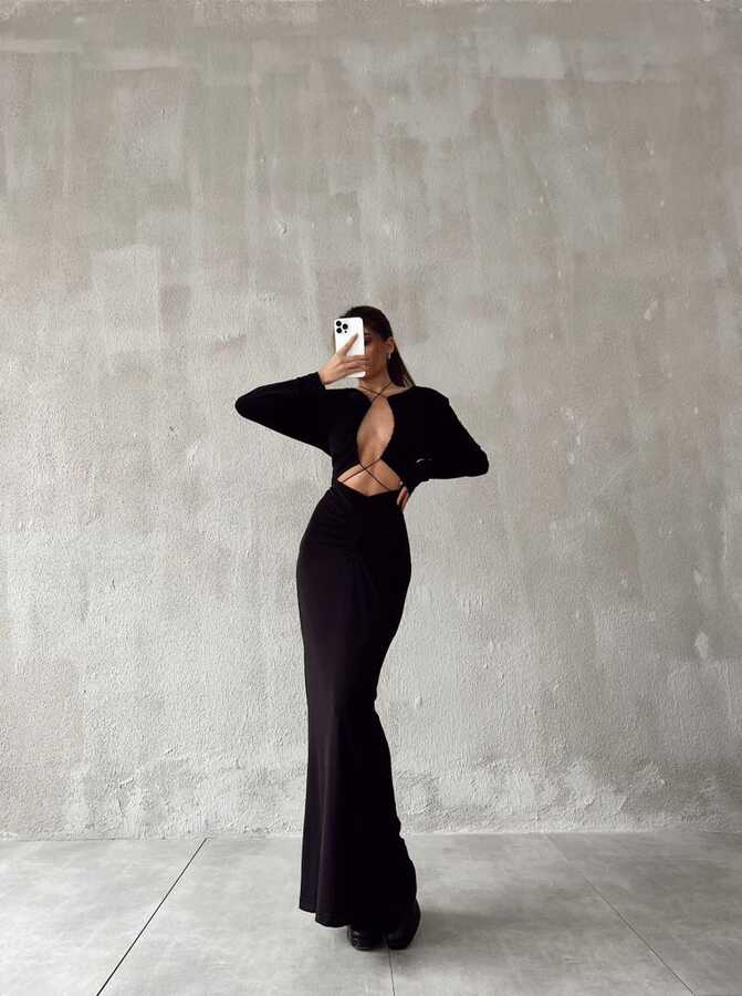 Cendy Kumaş Elbise - Siyah