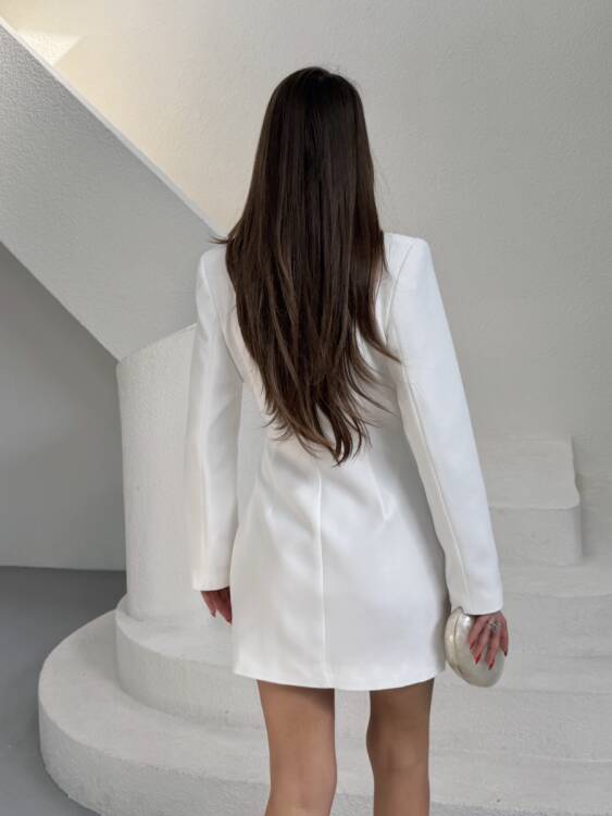 Cephise Ceket Elbise - Beyaz - 4