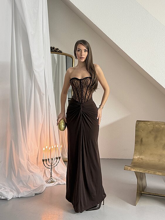 Charline Maxi Elbise - Acı Kahve - Sevenday