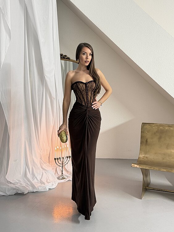 Charline Maxi Elbise - Acı Kahve - 2