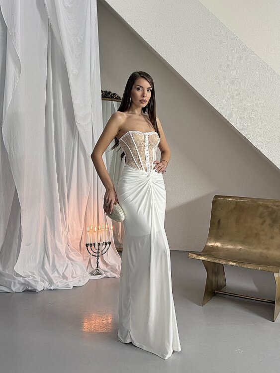 Charline Maxi Elbise - Beyaz - 5