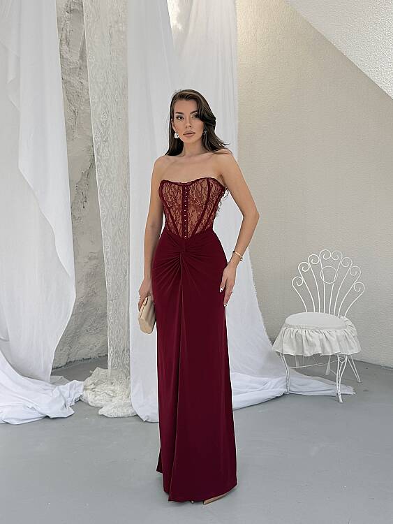 Charline Maxi Elbise - Bordo - 1