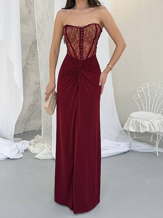 Charline Maxi Elbise - Bordo - 5