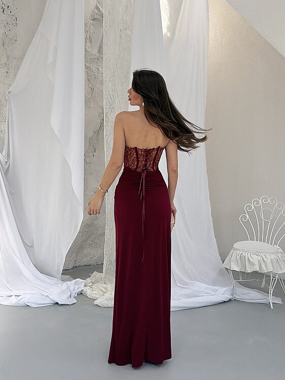 Charline Maxi Elbise - Bordo - 6