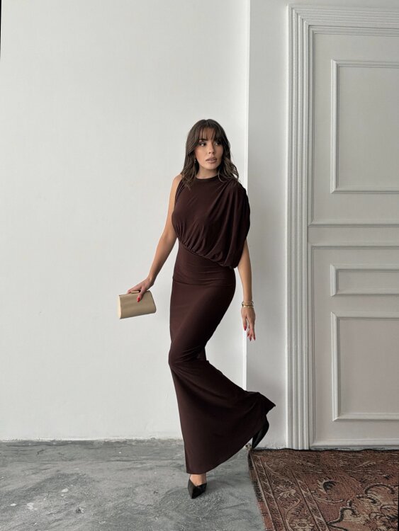 Charlote Tek Omuz Elbise - Acı Kahve - Sevenday