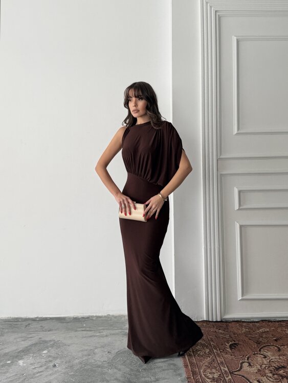 Charlote Tek Omuz Elbise - Acı Kahve - 2