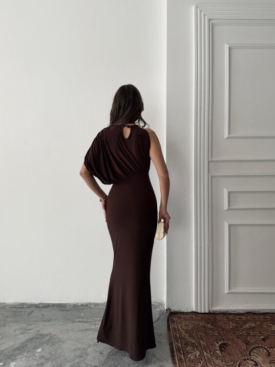 Charlote Tek Omuz Elbise - Acı Kahve - 3