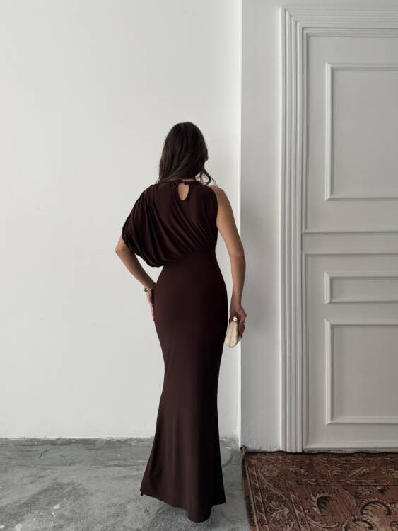 Charlote Tek Omuz Elbise - Acı Kahve - 3