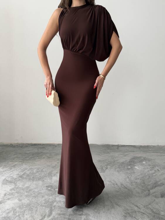 Charlote Tek Omuz Elbise - Acı Kahve - 4