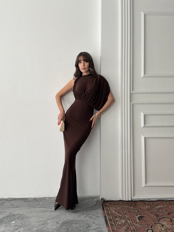 Charlote Tek Omuz Elbise - Acı Kahve - 6