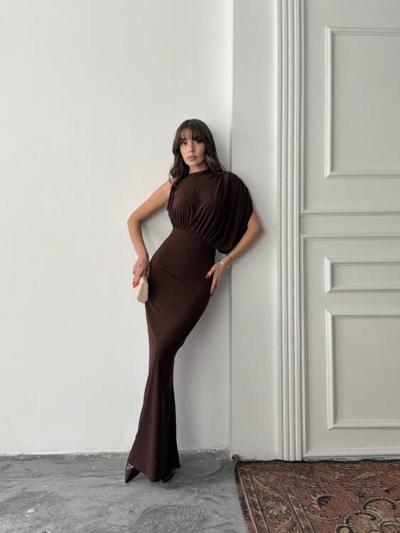 Charlote Tek Omuz Elbise - Acı Kahve - 6