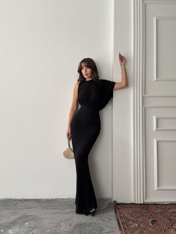 Charlote Tek Omuz Elbise - Siyah - Sevenday