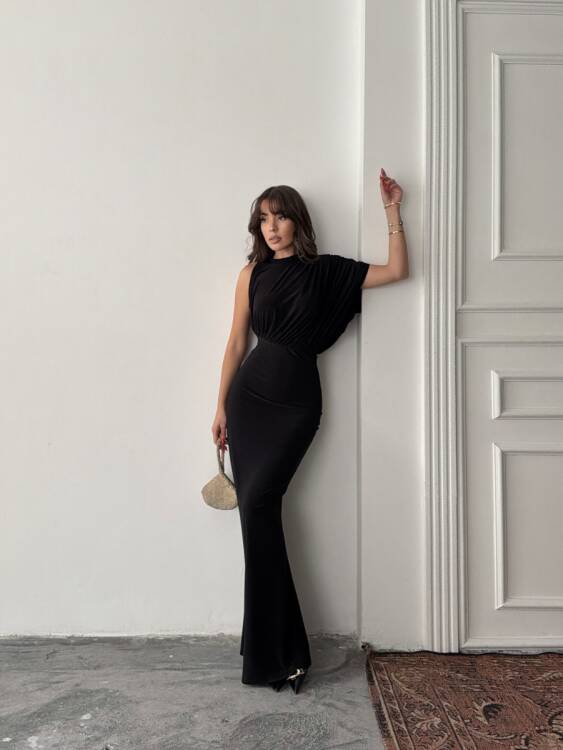 Charlote Tek Omuz Elbise - Siyah - 1